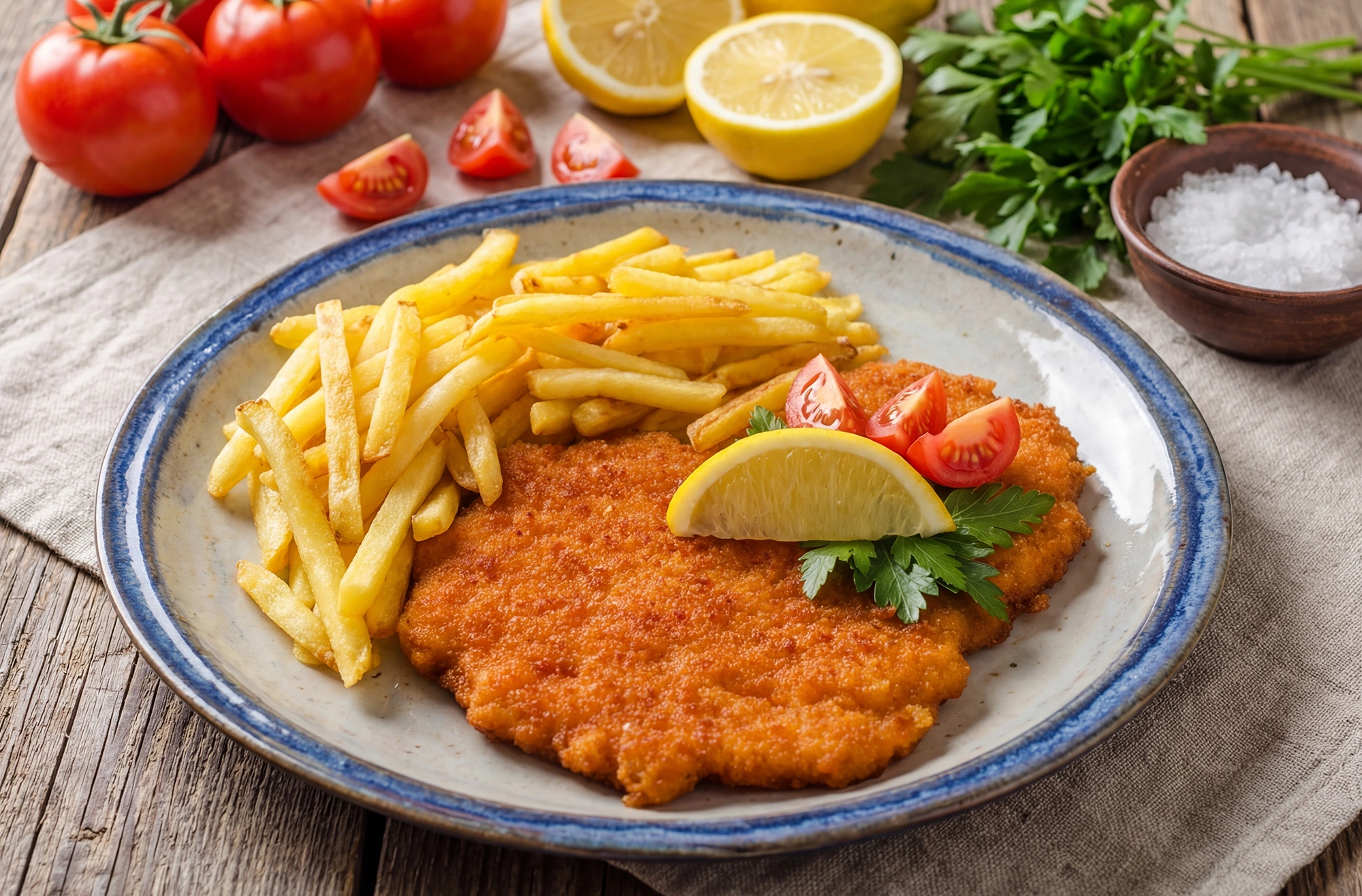 Schnitzel mit Pommes im Fritz Bistro in Pößneck